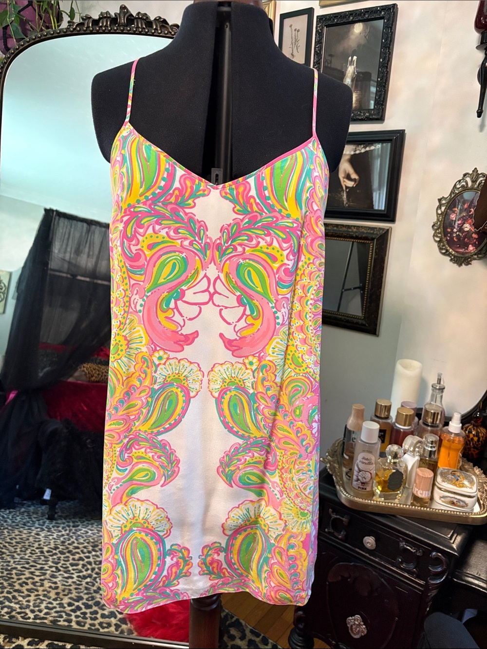 Lilly Pulitzer Pink, Green & Yellow Paisley Mini Dress